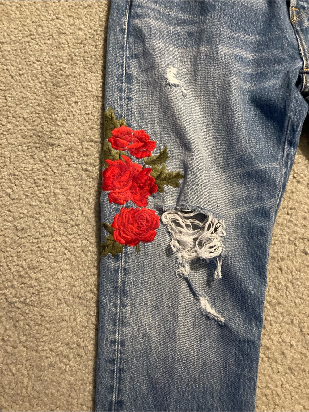 Levi  Embroidered Rose Distressed Women's Jeans - Blue - Picture 2 of 4